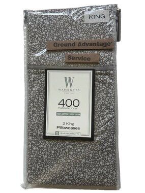 GRAY PEBBLE PATTERN Wamsutta 400 TC 100% Cotton Sateen King Pillowcases NEW